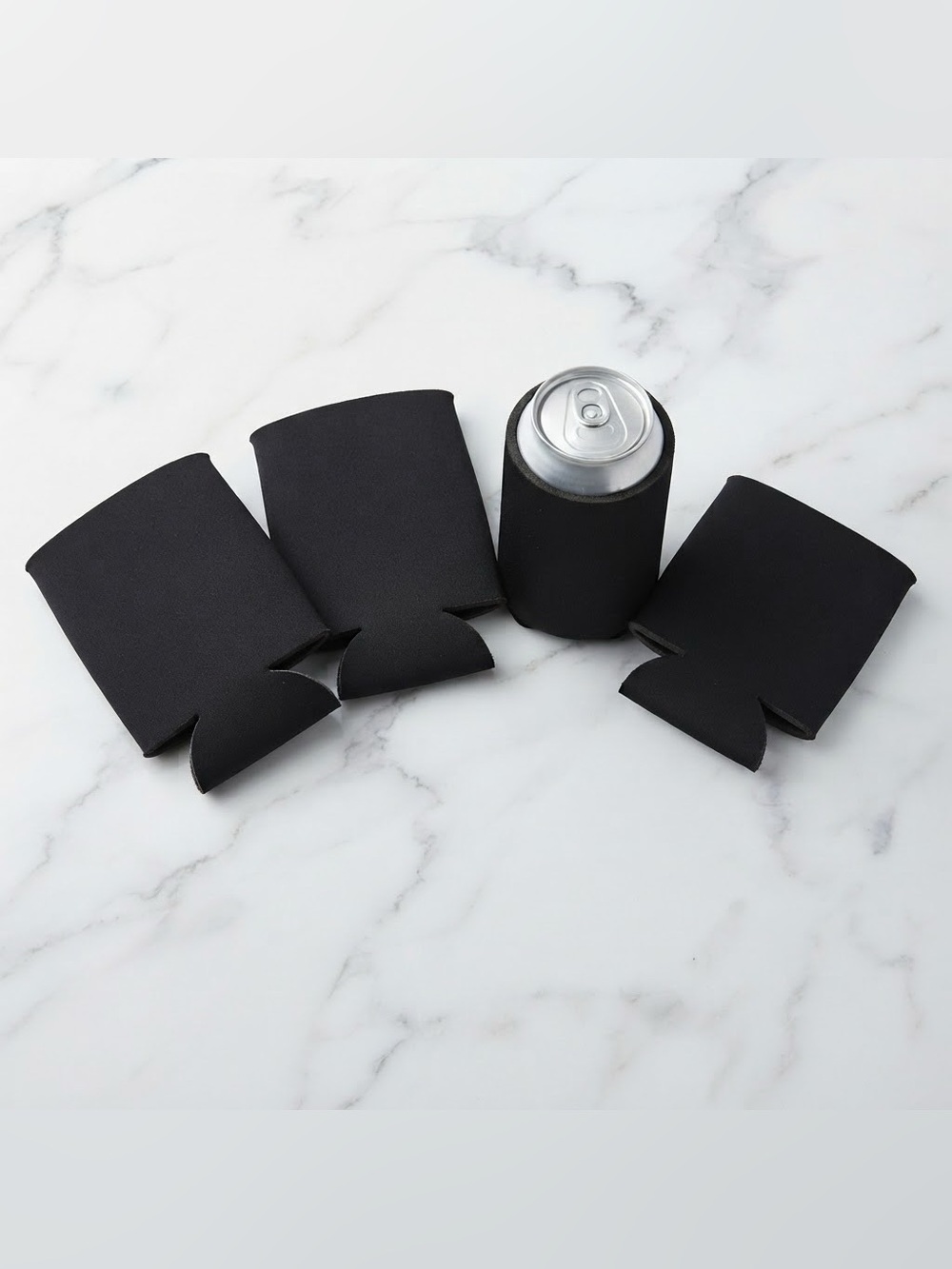 Set Of 4 Black Neoprene Drink Coozies Beverage Insulator Sleeve Can Coolers